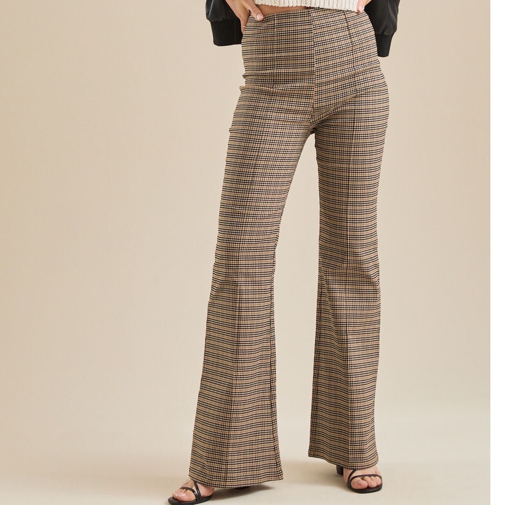 Altar'd State Pull On Lynette Houndstooth Retro Funky Stretch Flare Pants Large